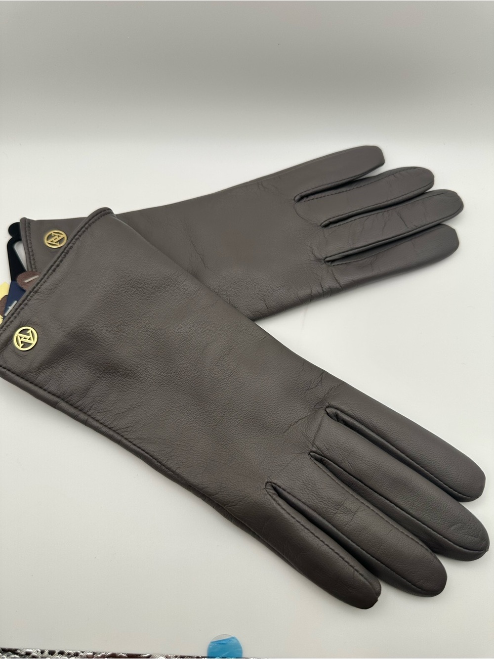 NWT Adrienne Vittadini Genuine Leather Gloves Cashmere Blend Lined Brown